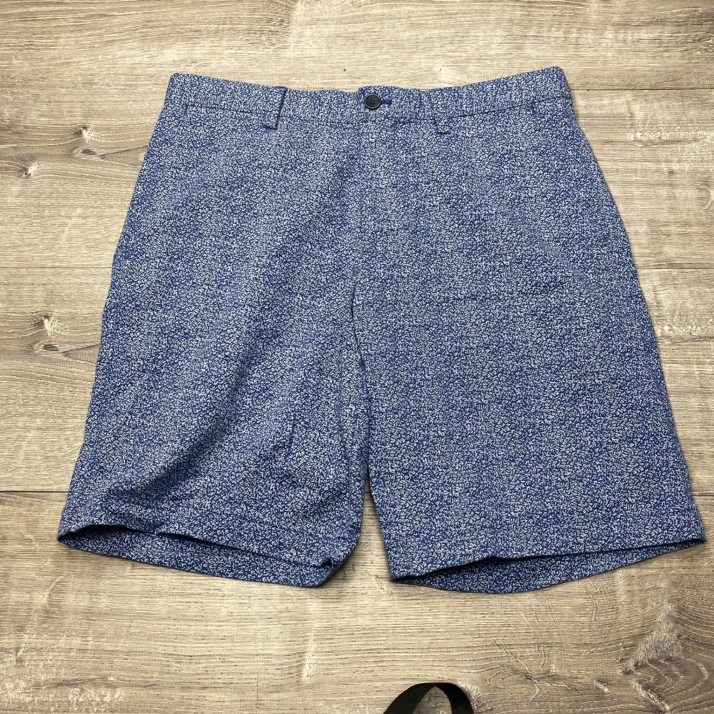 Banana Republic Aiden Short Men 33 Blue Micro Print Cotton Stretch Casual Summer
